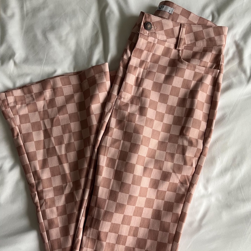 Pink Check Flare Pants- Never Worn!